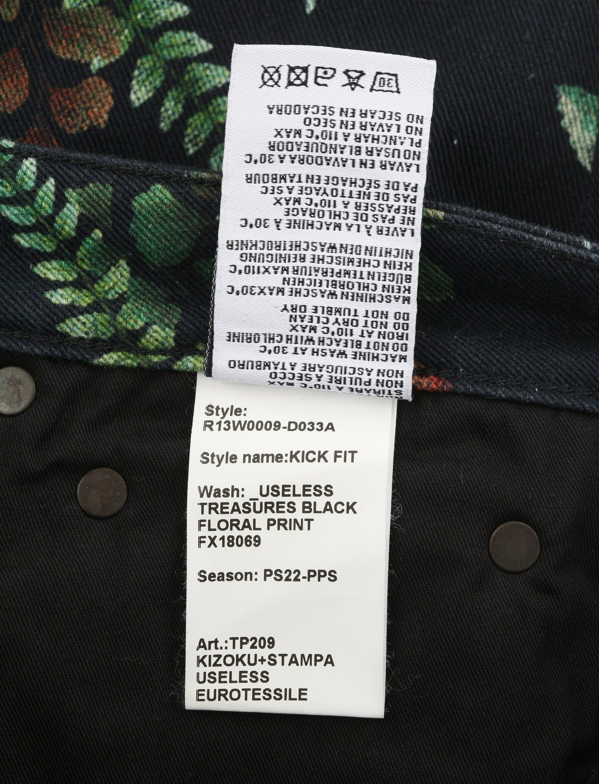 R13 Kick Fit Women Jeans 27 Useless Treasueres Black Floral Print Ankle Cropped