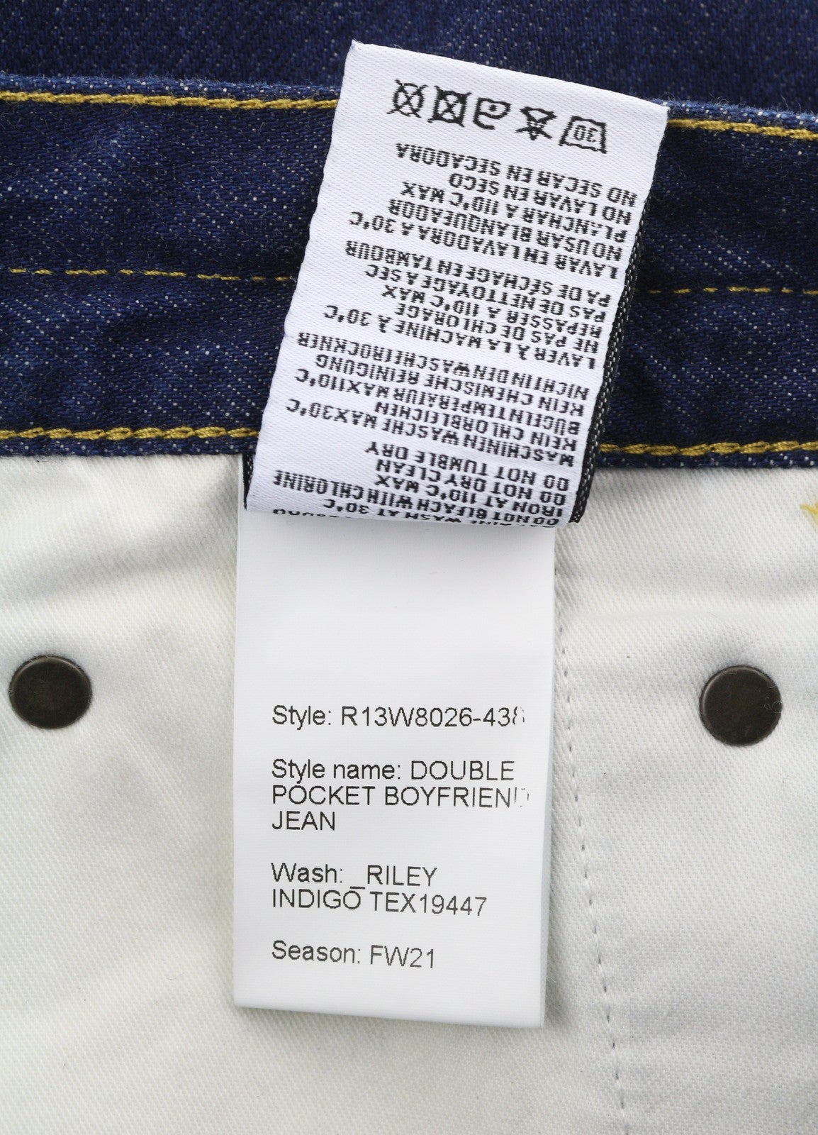 R13 Double Pocket Boyfriend Women Jeans 27 Riley Indigo Ankle Cropped Regular