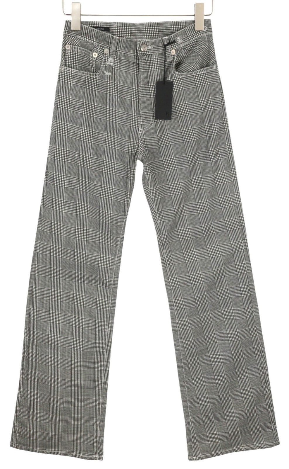 R13 Jane Women Jeans 27 Printed Glen Plaid Straight Flared Fit Stretch RRP€699