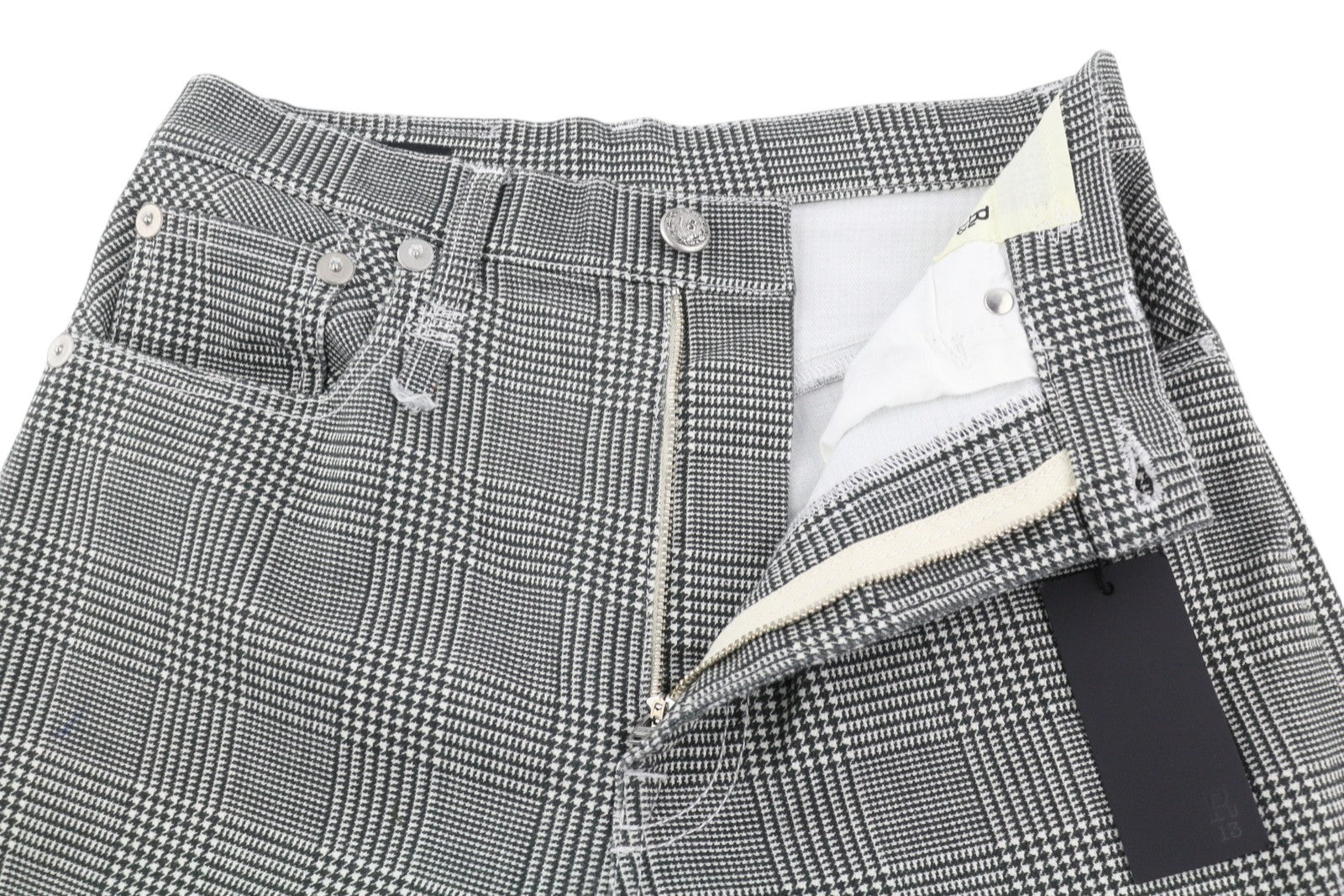 R13 Jane Women Jeans 27 Printed Glen Plaid Straight Flared Fit Stretch RRP€699