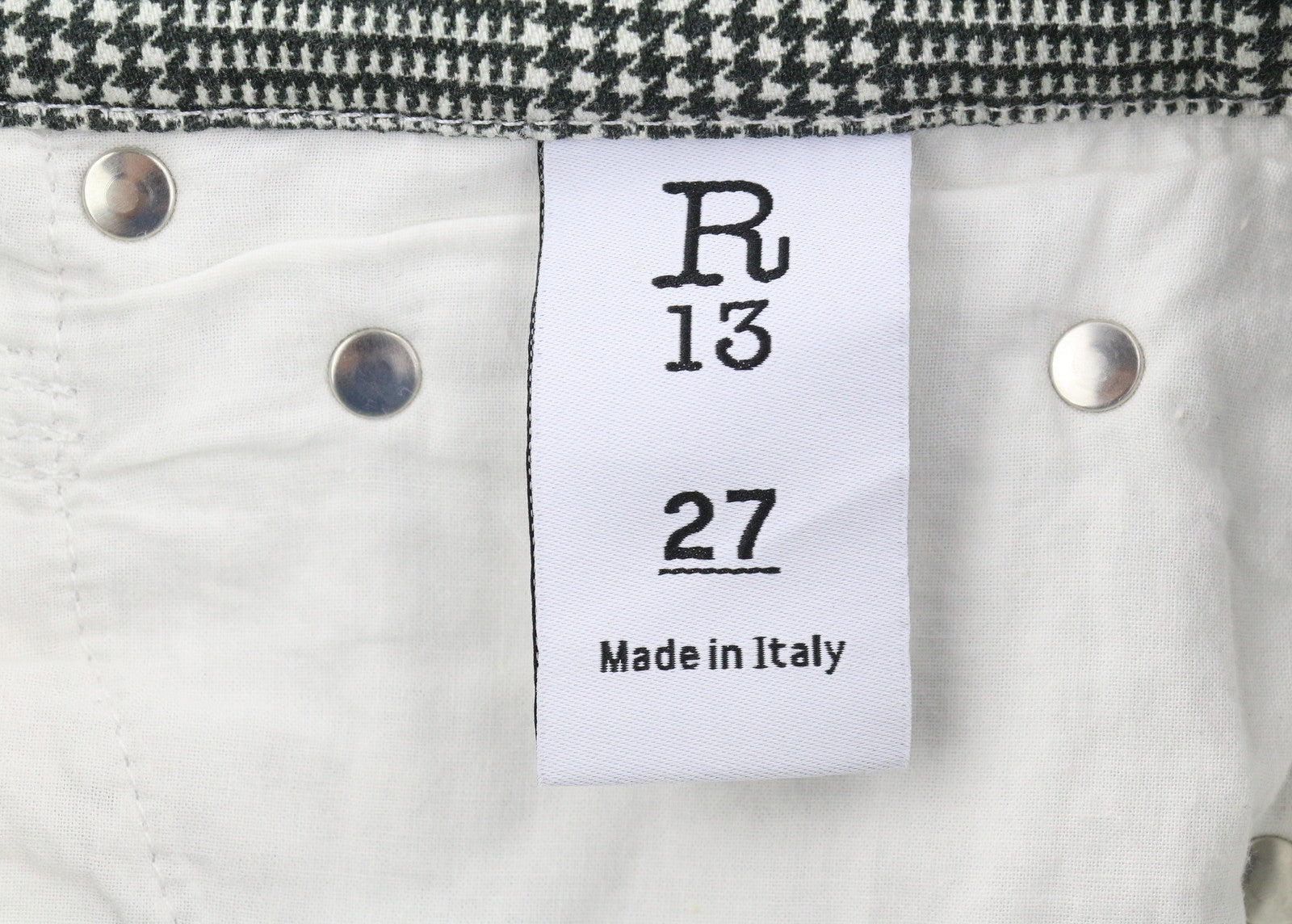 R13 Jane Women Jeans 27 Printed Glen Plaid Straight Flared Fit Stretch RRP€699