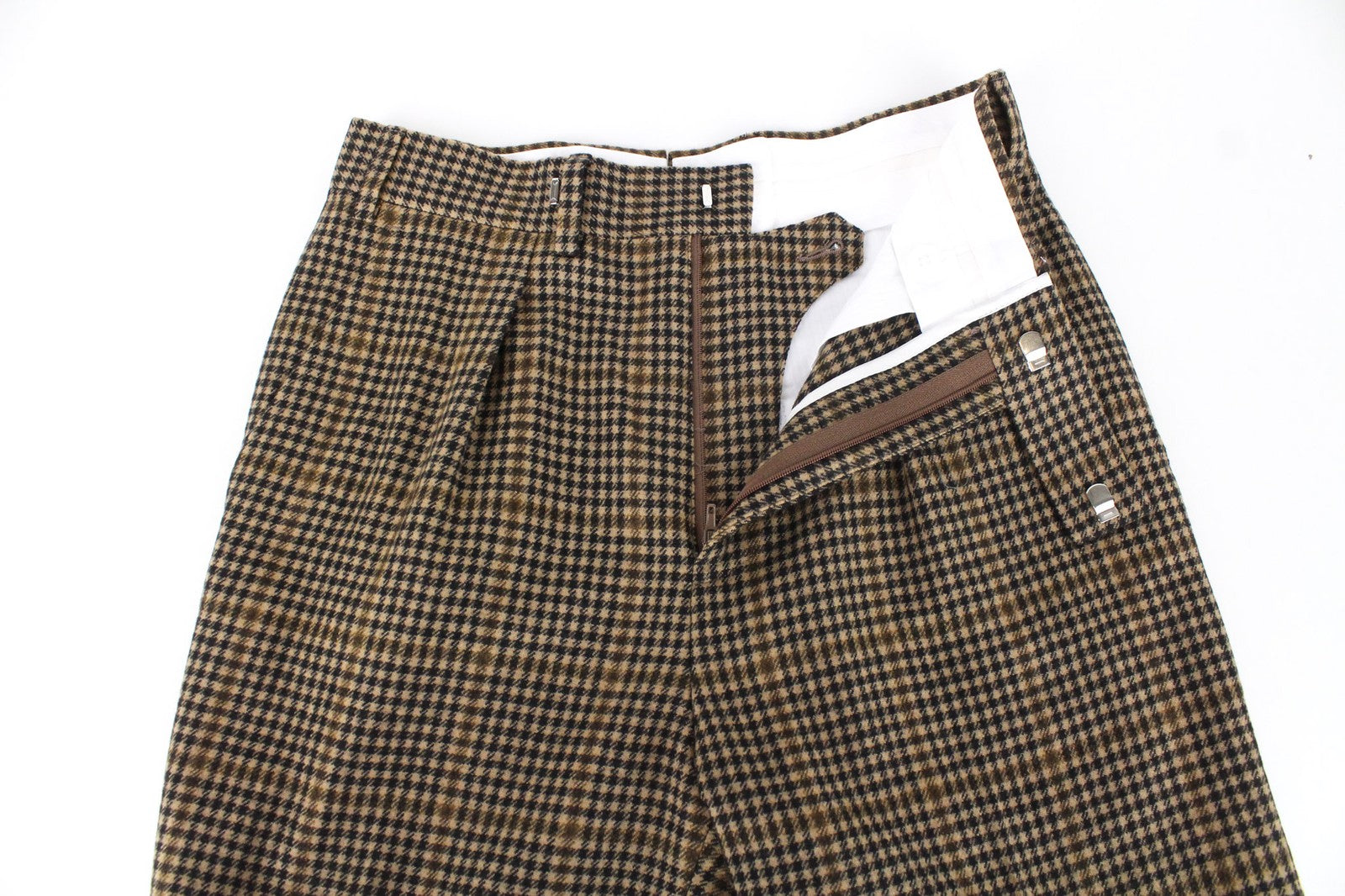 SUITSUPPLY Brescia Trousers UK24R Wool Cashmere Brown Check Slim Fit Style