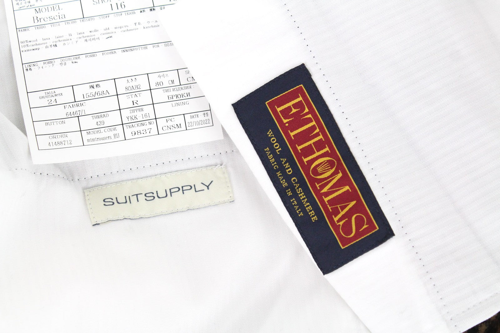 SUITSUPPLY Brescia Trousers UK24R Wool Cashmere Brown Check Slim Fit Style