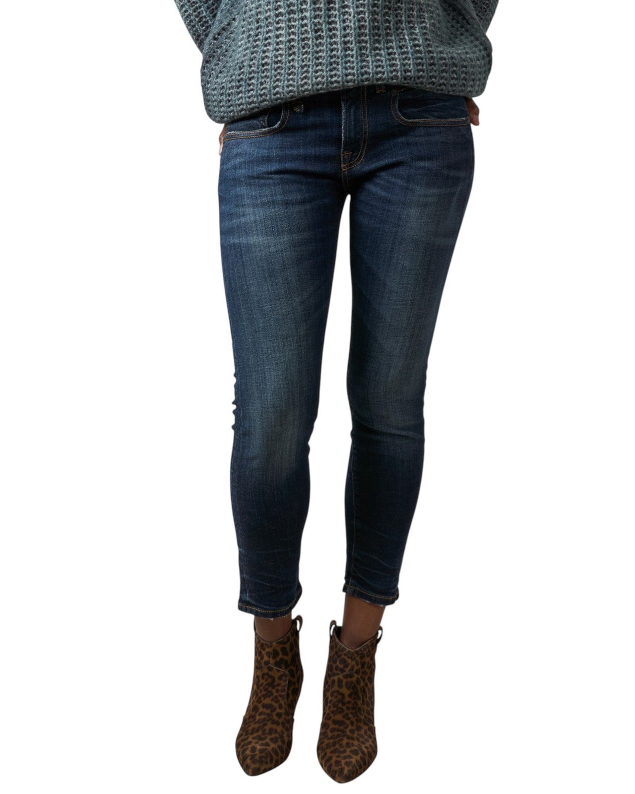 R13 Biker Boy Women Jeans 26 Howell Indigo Ankle Cropped Skinny Fit Faded Blue