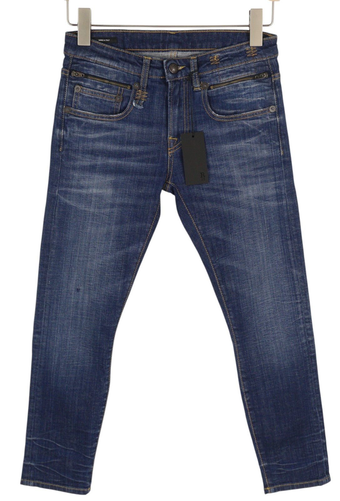 R13 Biker Boy Women Jeans 26 Howell Indigo Ankle Cropped Skinny Fit Faded Blue