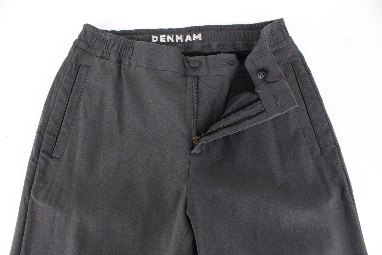 DENHAM Preston Women's Trousers S Grey Peated Stretch Front Slit Pocket