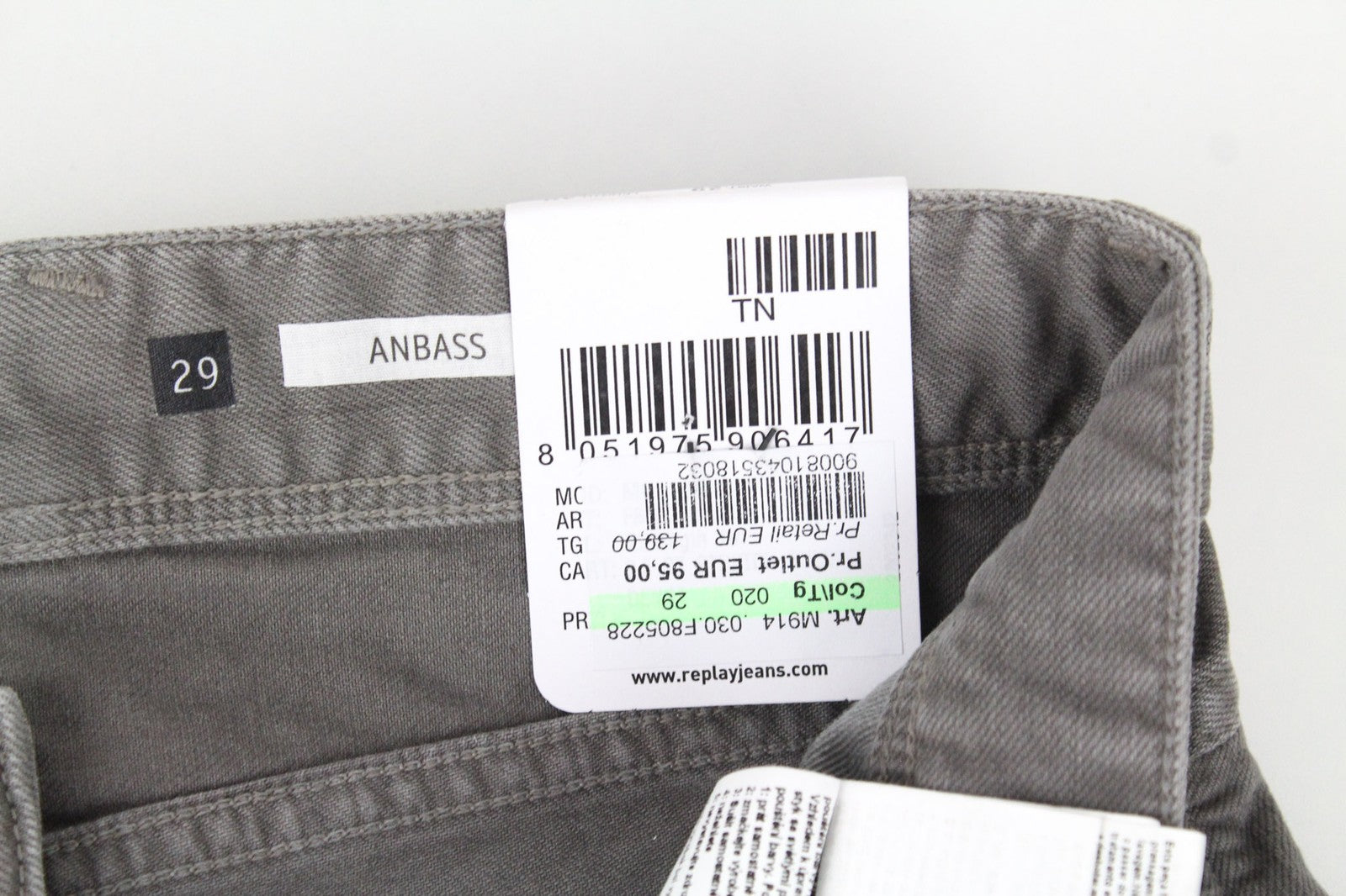 REPLAY Anbass Men's Jeans W29/L30 Grey Denim Slim Cotton Stretch Casual