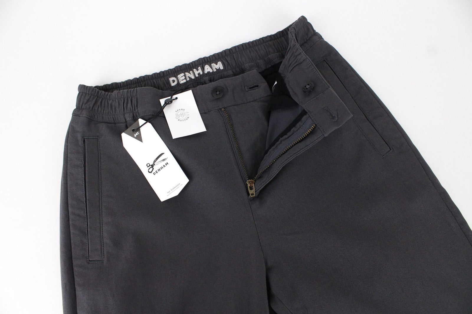 DENHAM Preston Women's Trousers S Grey Stretch Pleated Front Zip Style