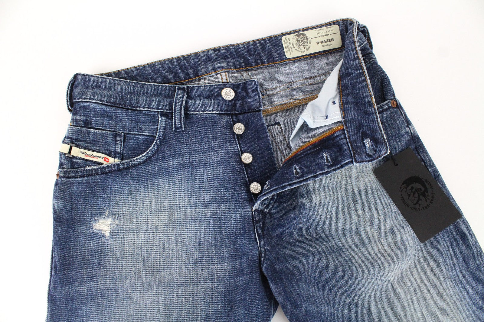 DIESEL D-Bazer 0870H Jeans W27/L32 Distress Blue Tapered Buttoned Stretch