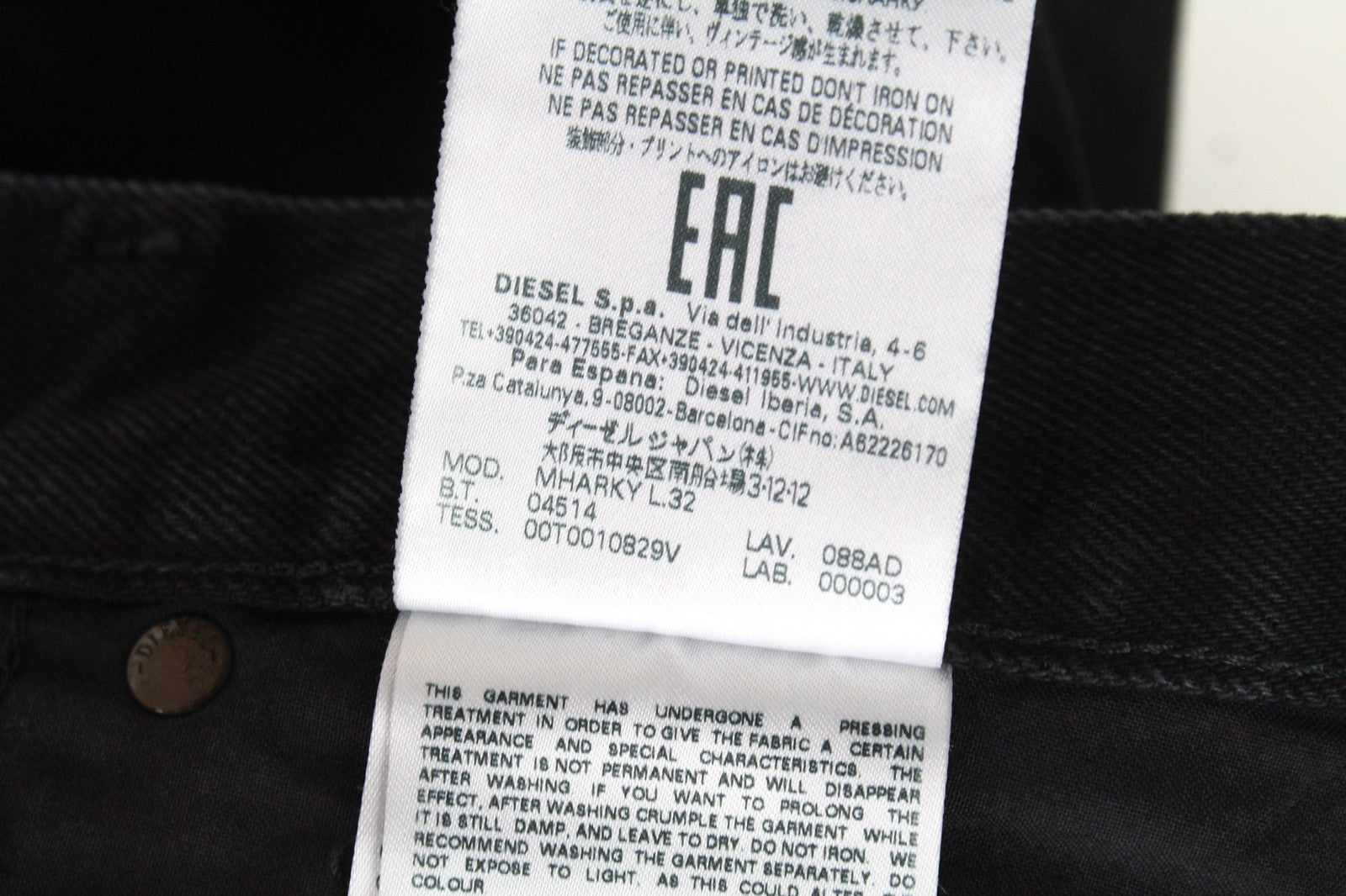 DIESEL Mharky 088AD Jeans W27/L32 Black Non-Stretch Slim Skinny Boys Jeans