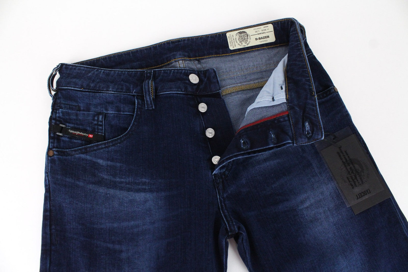 DIESEL D-Bazer 083AT Jeans W26/L30 Dark Blue Tapered Stretch Button Fly