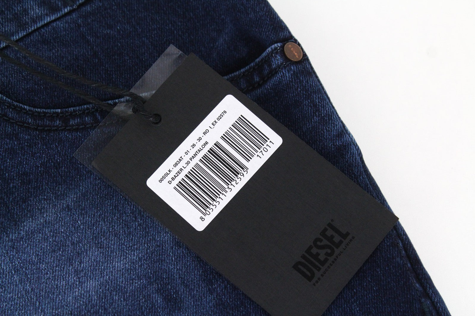 DIESEL D-Bazer 083AT Jeans W26/L30 Dark Blue Tapered Stretch Button Fly