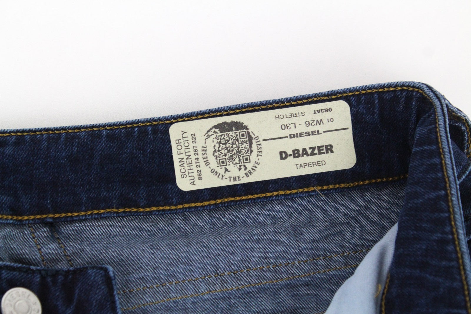 DIESEL D-Bazer 083AT Jeans W26/L30 Dark Blue Tapered Stretch Button Fly
