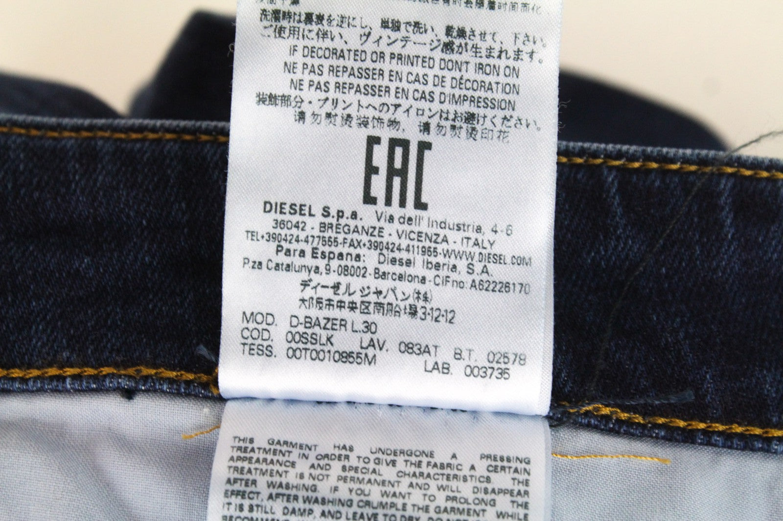 DIESEL D-Bazer 083AT Jeans W26/L30 Dark Blue Tapered Stretch Button Fly