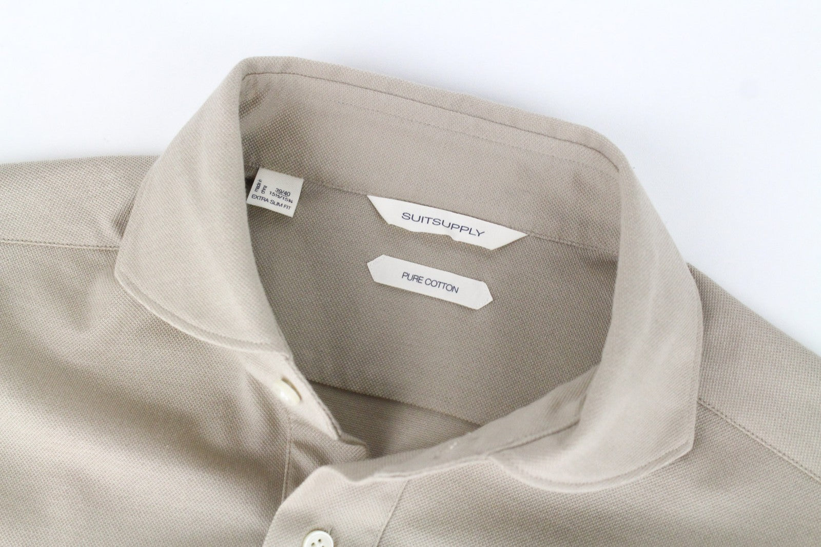 SUITSUPPLY Shirt 39/ 15 1/2/40/ 15 3/4 Beige Cotton Extra Slim Polo Neck
