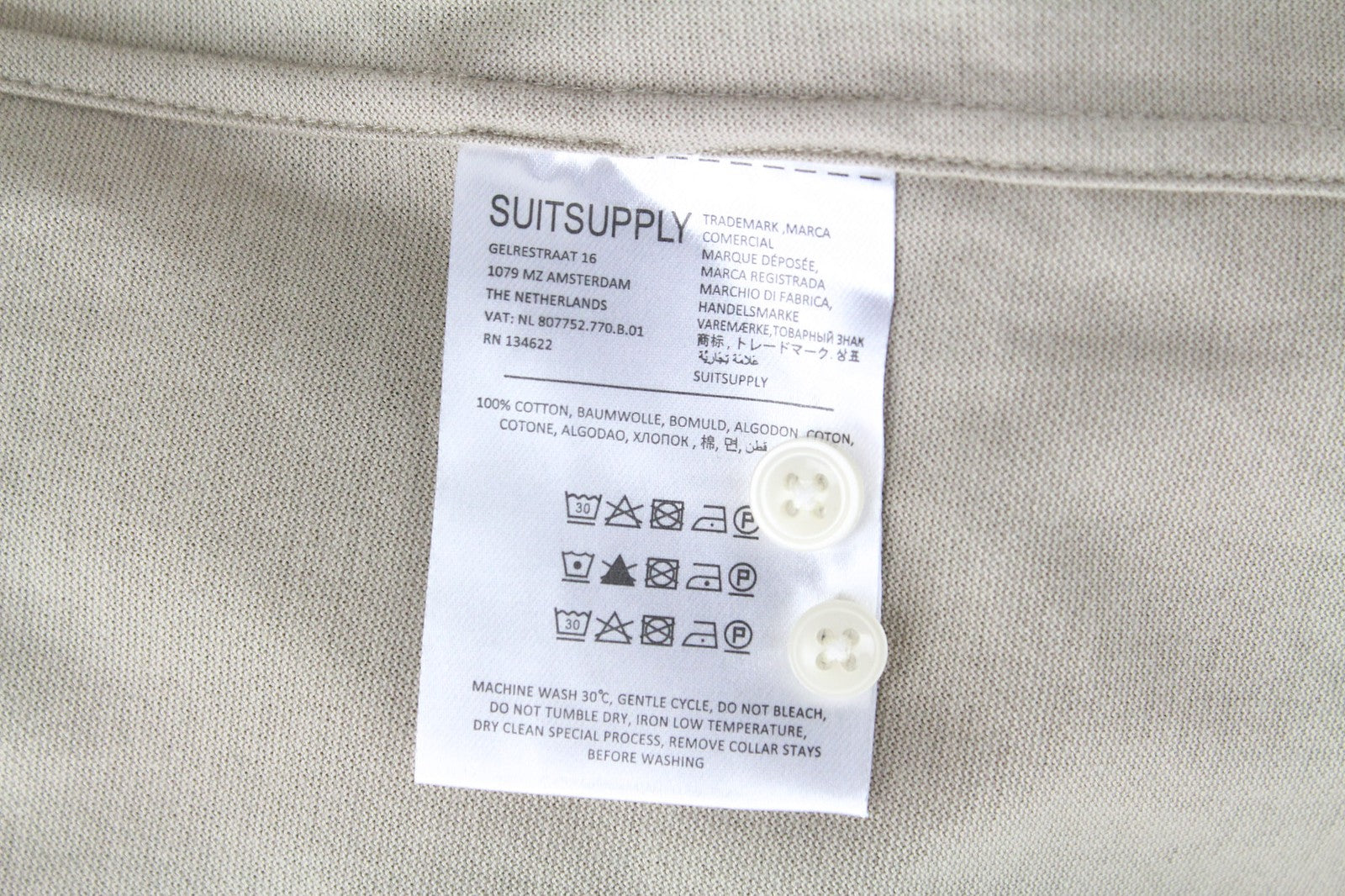 SUITSUPPLY Shirt 39/ 15 1/2/40/ 15 3/4 Beige Cotton Extra Slim Polo Neck