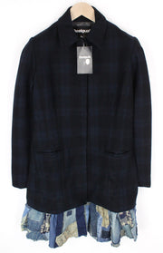 DESIGUAL Snowrobot Women's Coat 40 Navy Wool Cotton Checked Single-Breasted