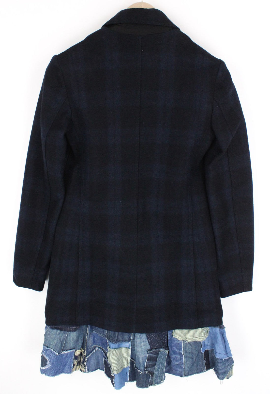 DESIGUAL Snowrobot Women's Coat 40 Navy Wool Cotton Checked Single-Breasted