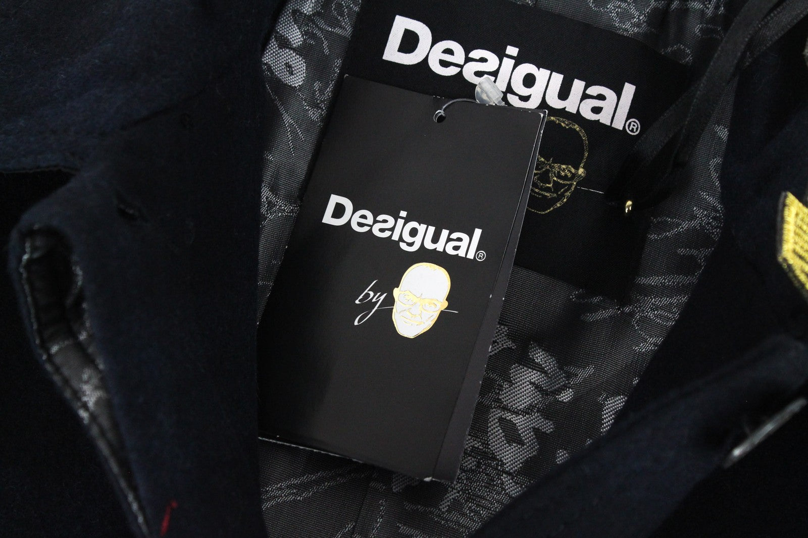 DESIGUAL Snowrobot Women's Coat 40 Navy Wool Cotton Checked Single-Breasted