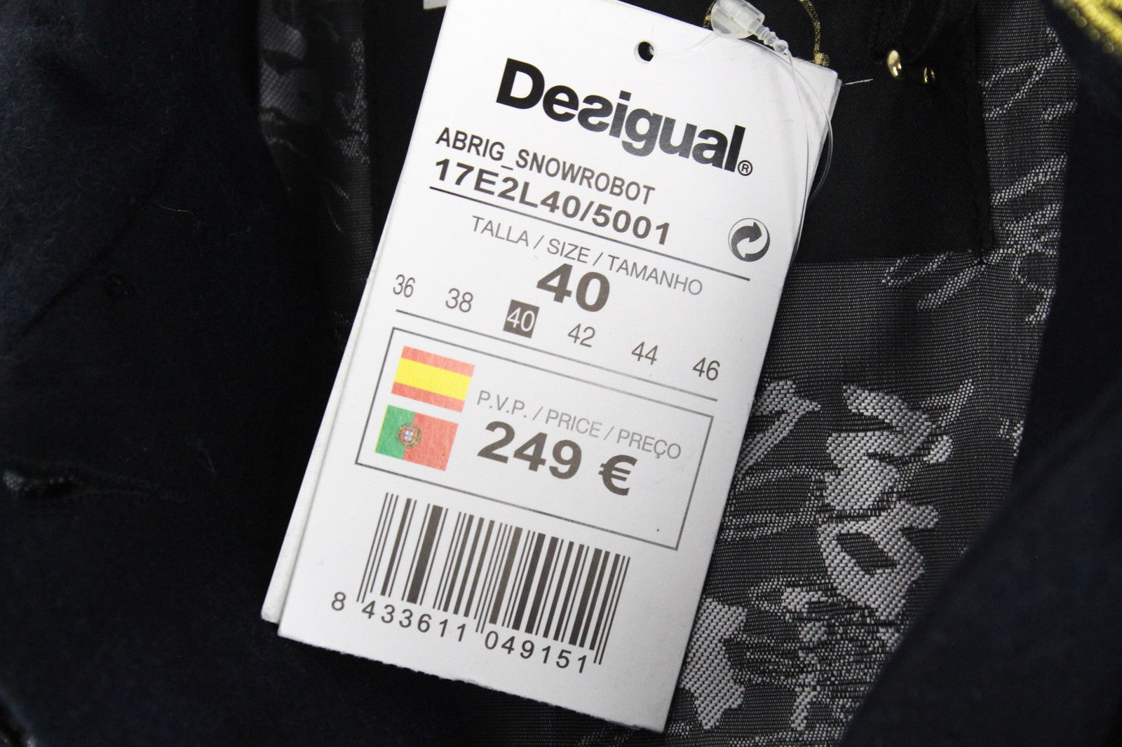 DESIGUAL Snowrobot Women's Coat 40 Navy Wool Cotton Checked Single-Breasted