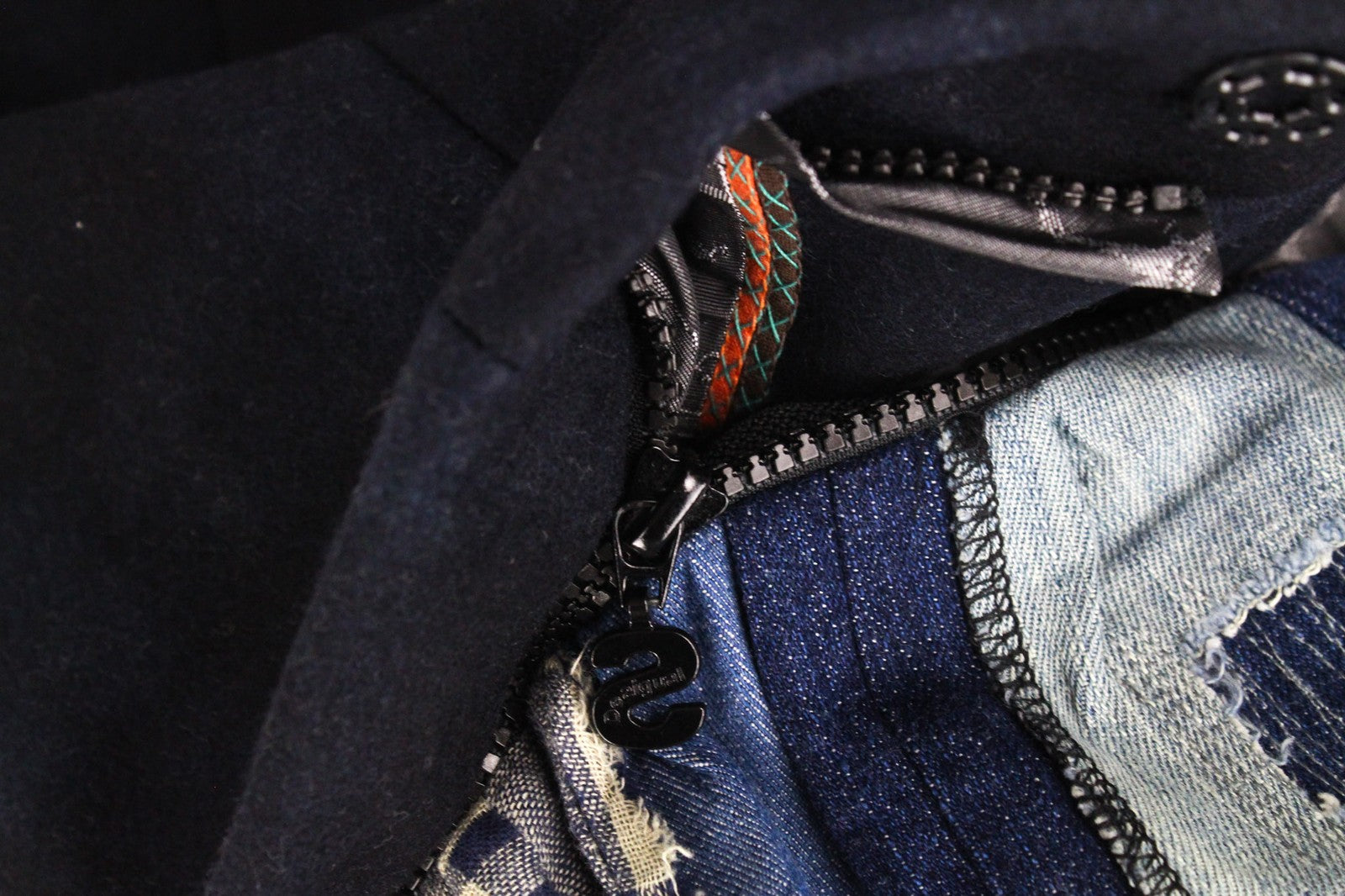 DESIGUAL Snowrobot Women's Coat 40 Navy Wool Cotton Checked Single-Breasted