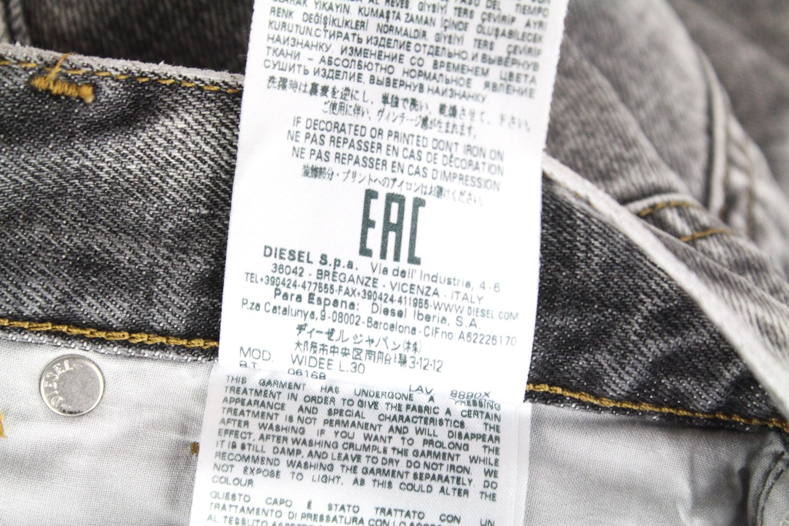 DIESEL Widee 8880X Women's Jeans W23/L30 Grey Cotton Straight Fit Girls Denim