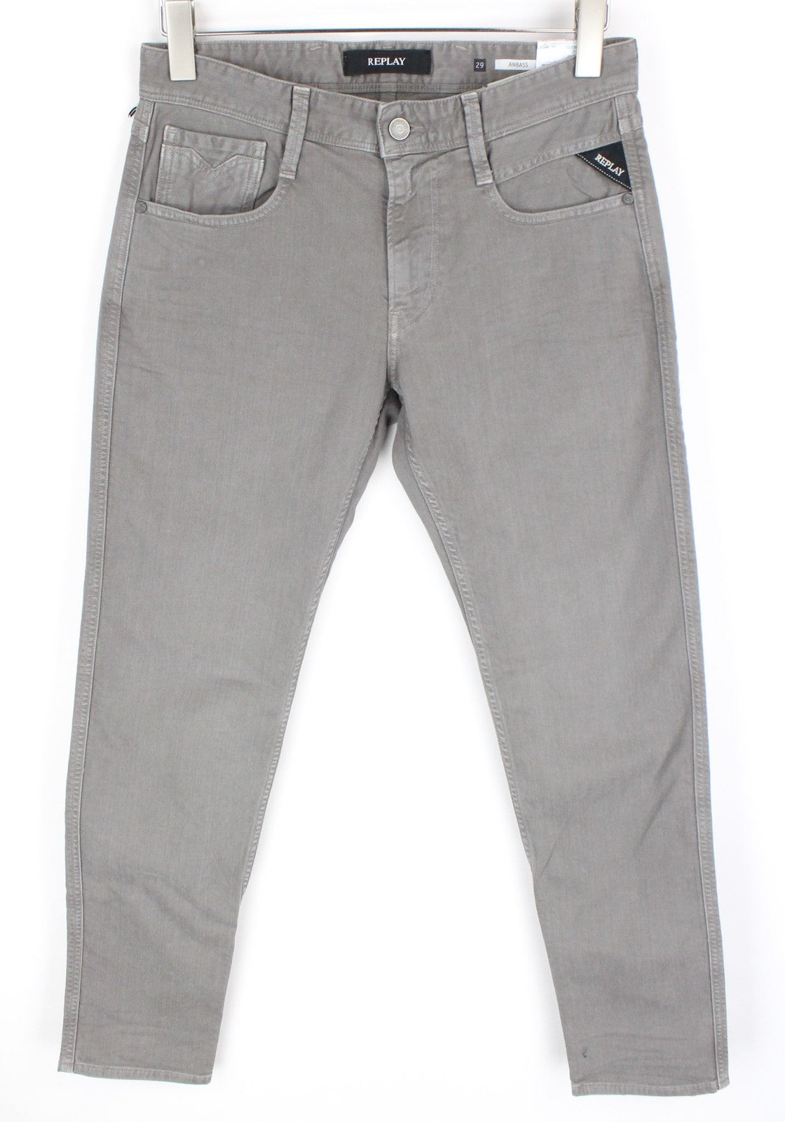 REPLAY Anbass Men's Jeans W30/L34 Grey Slim Fit Cotton Stretch Denim Pants