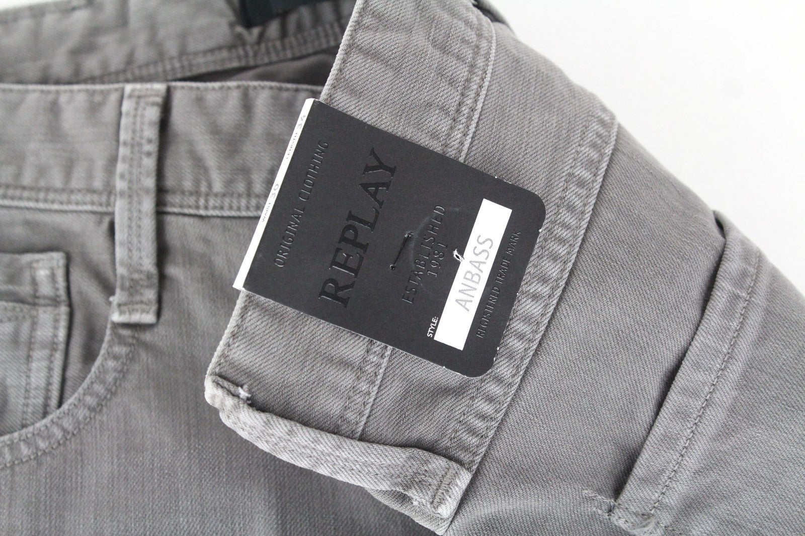 REPLAY Anbass Men's Jeans W30/L34 Grey Slim Fit Cotton Stretch Denim Pants
