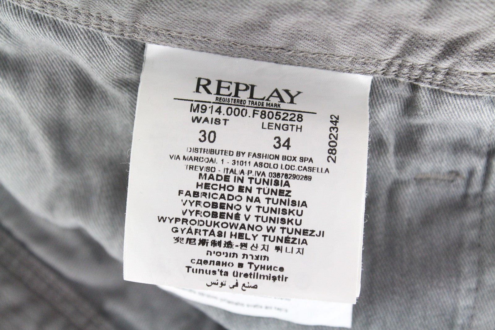 REPLAY Anbass Men's Jeans W30/L34 Grey Slim Fit Cotton Stretch Denim Pants