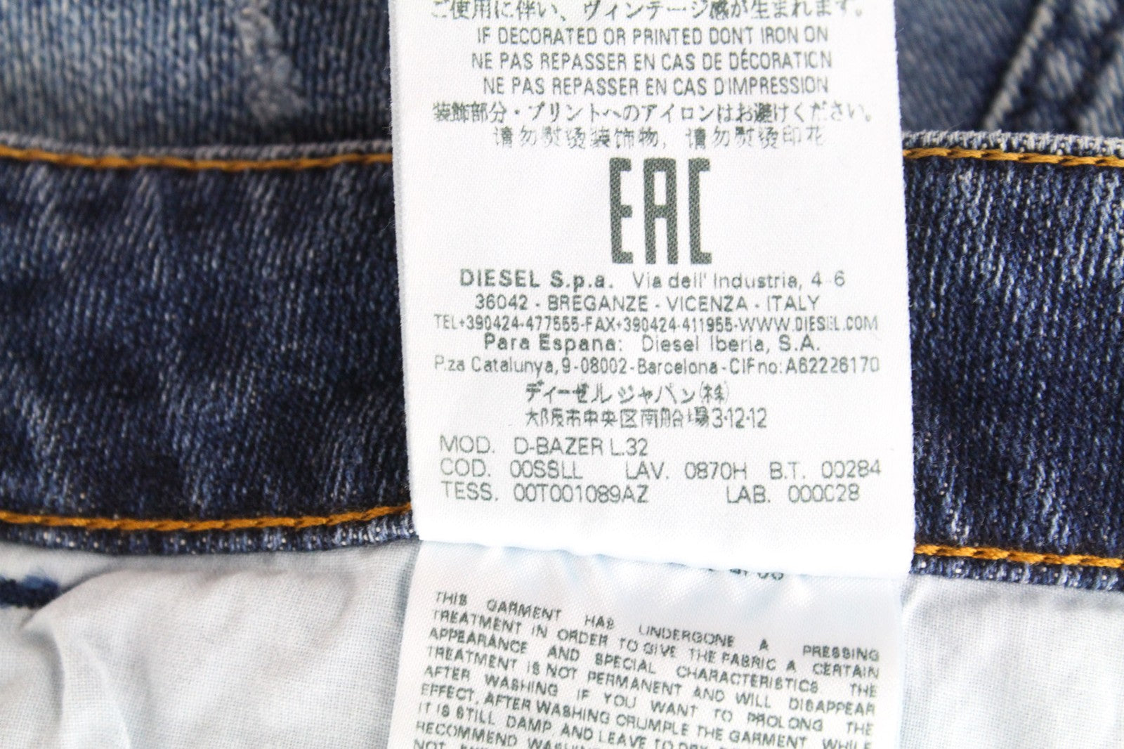 DIESEL D-Bazer 0870H Men's Jeans W29/L32 Blue Tapered Stretch Cotton Button Fly