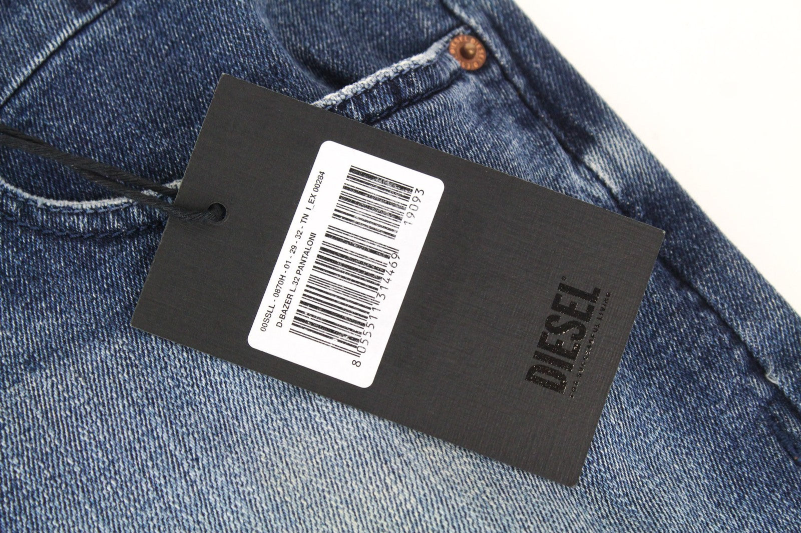 DIESEL D-Bazer 0870H Men's Jeans W29/L32 Blue Tapered Stretch Cotton Button Fly