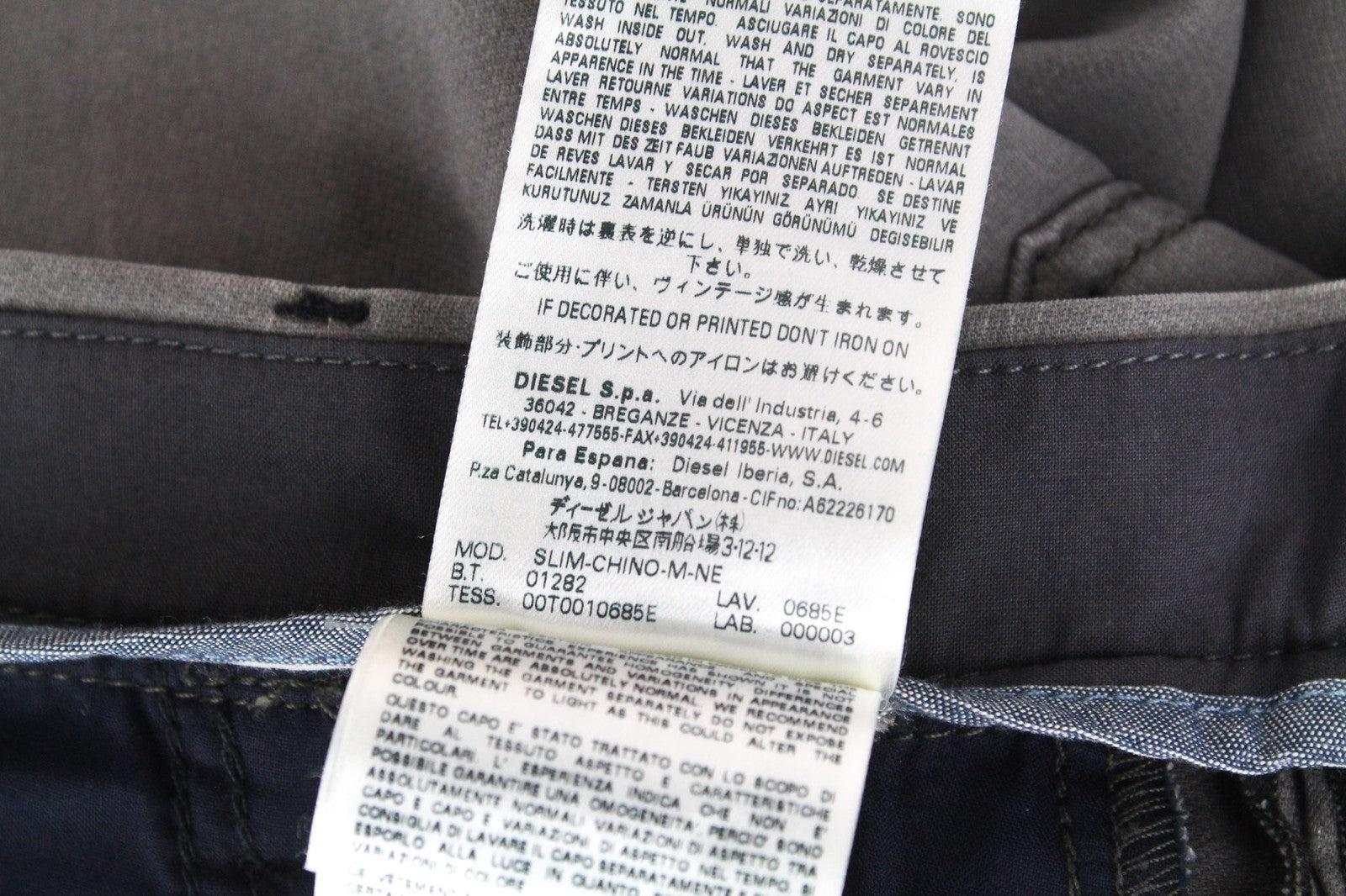 DIESEL Slim-Chino-M-NE 0685E Men's Jeans W28 Jogg Slim Grey Stretch Cotton