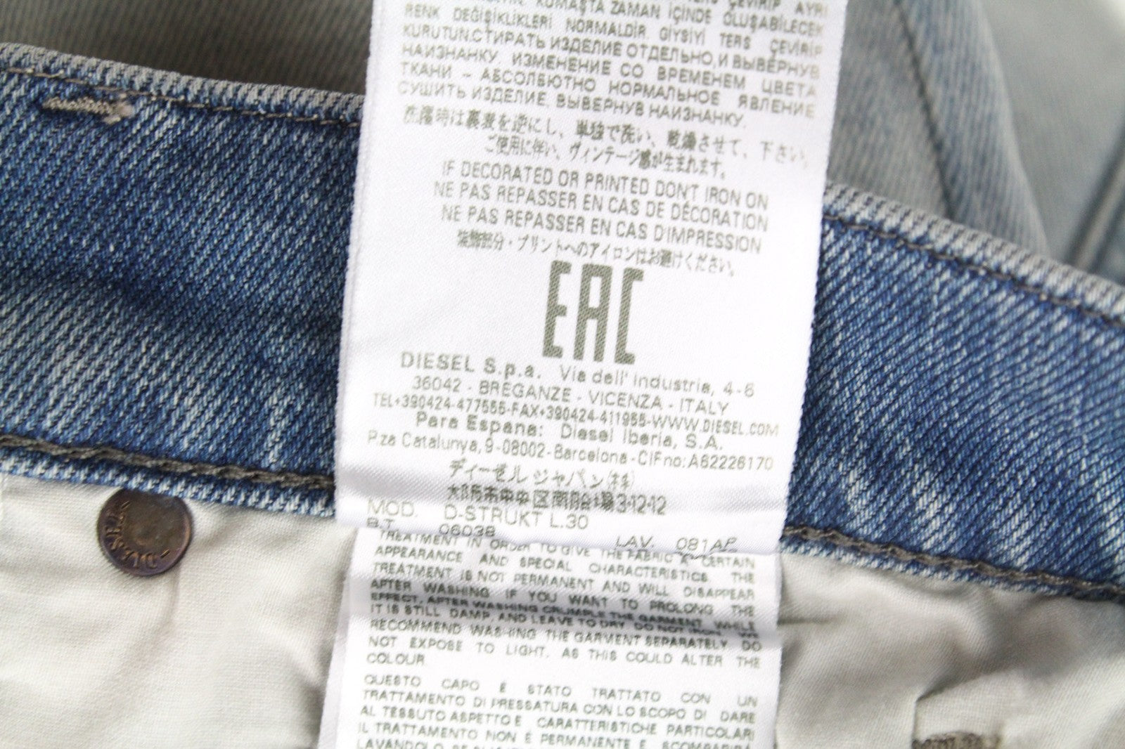 DIESEL D-Strukt 081AP Men's Jeans W28/L30 Blue Tapered Fit Cotton Stretch