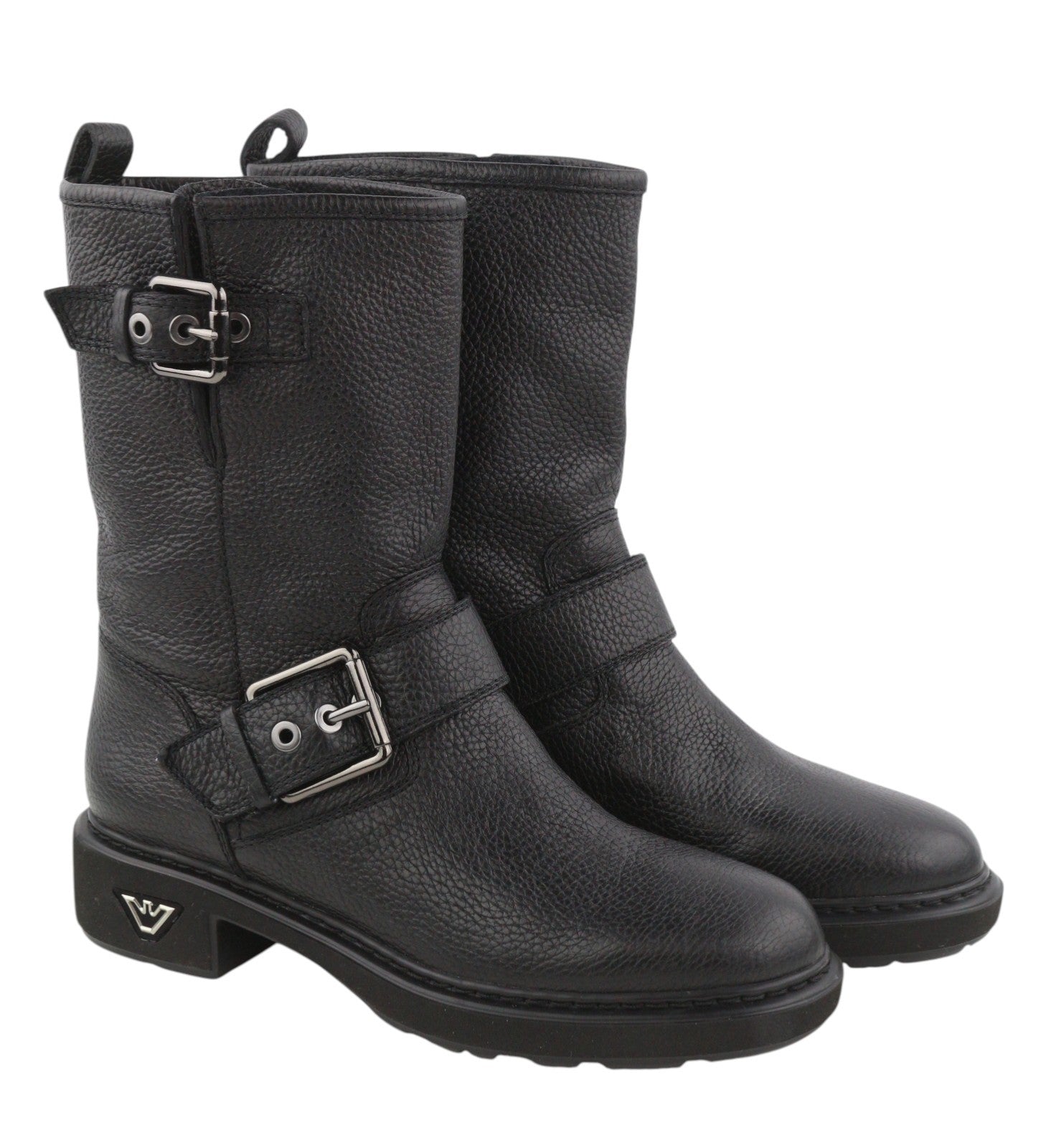 EMPORIO ARMANI X3N144 Women Boots EU37 Black Leather Buckle Detail Ankle RRP€399