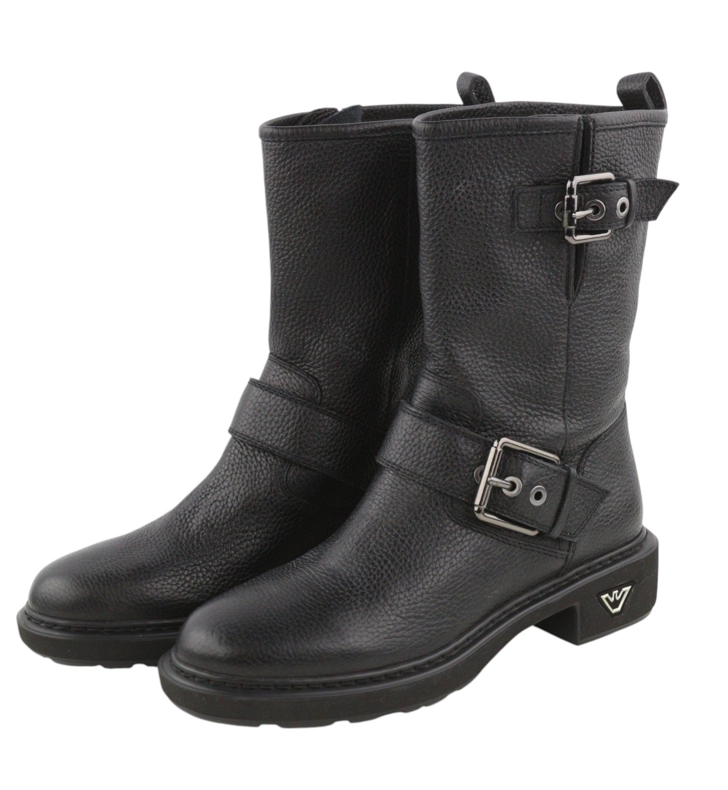 EMPORIO ARMANI X3N144 Women Boots EU37 Black Leather Buckle Detail Ankle RRP€399