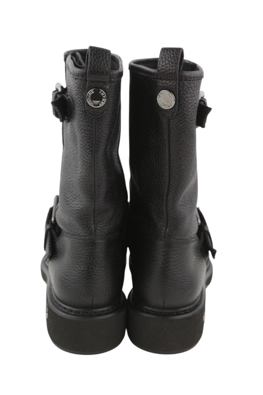 EMPORIO ARMANI X3N144 Women Boots EU37 Black Leather Buckle Detail Ankle RRP€399