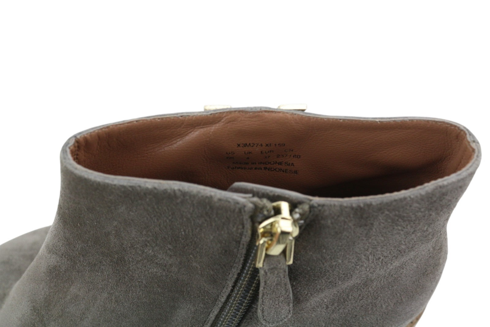 EMPORIO ARMANI X3M274 Women Boots EU37 Grey Suede Leather Almond Toe Ankle Zip