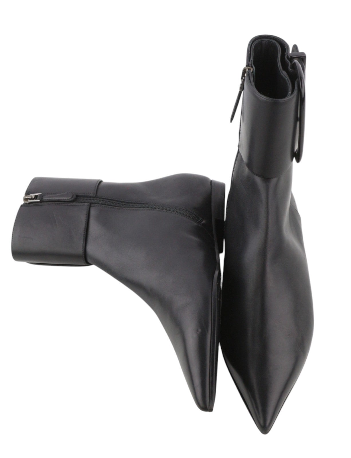 EMPORIO ARMANI Women Shoes EU37 Black Leather Pointed Toe Zipper Ankle Length