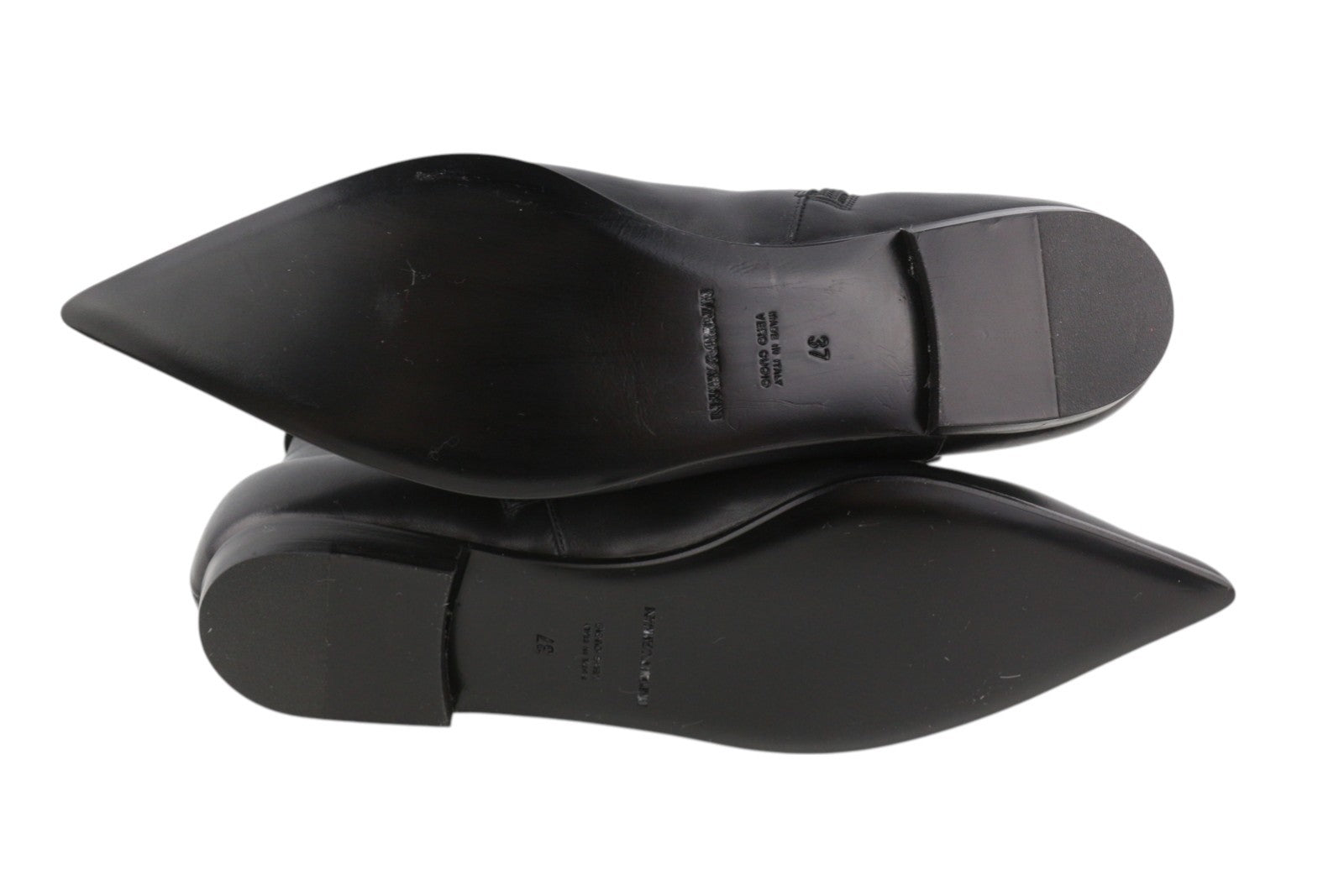 EMPORIO ARMANI Women Shoes EU37 Black Leather Pointed Toe Zipper Ankle Length