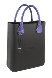 O BAG Chic Women Bag OS Black Purple Double Handles Inner Bag Tote Square Logo