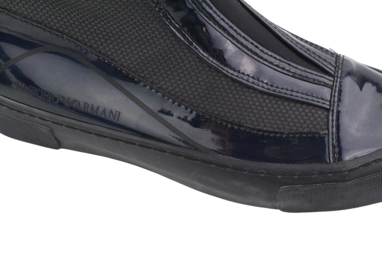 EMPORIO ARMANI Women Shoes EU37 Black Holographic Leather Touch Fasteners Ankle