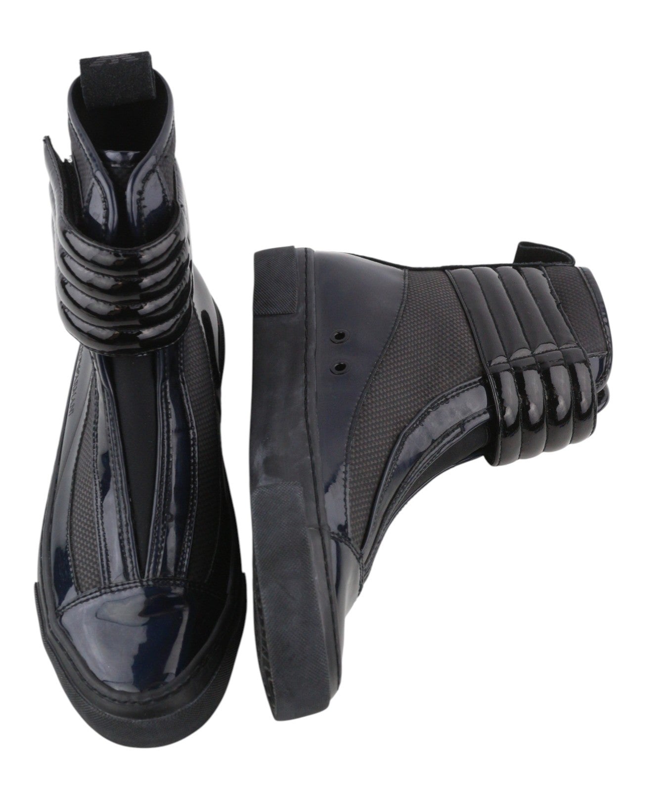 EMPORIO ARMANI Women Shoes EU37 Black Holographic Leather Touch Fasteners Ankle