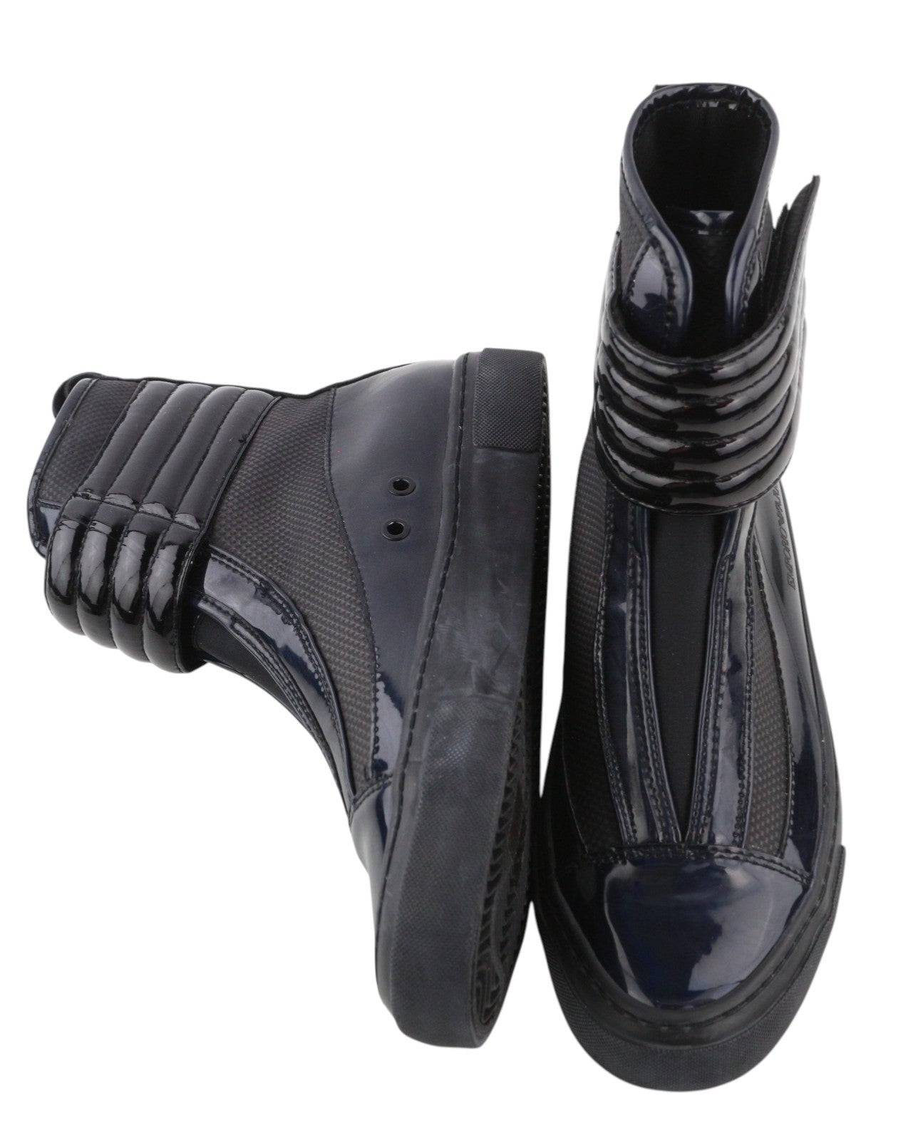 EMPORIO ARMANI Women Shoes EU37 Black Holographic Leather Touch Fasteners Ankle