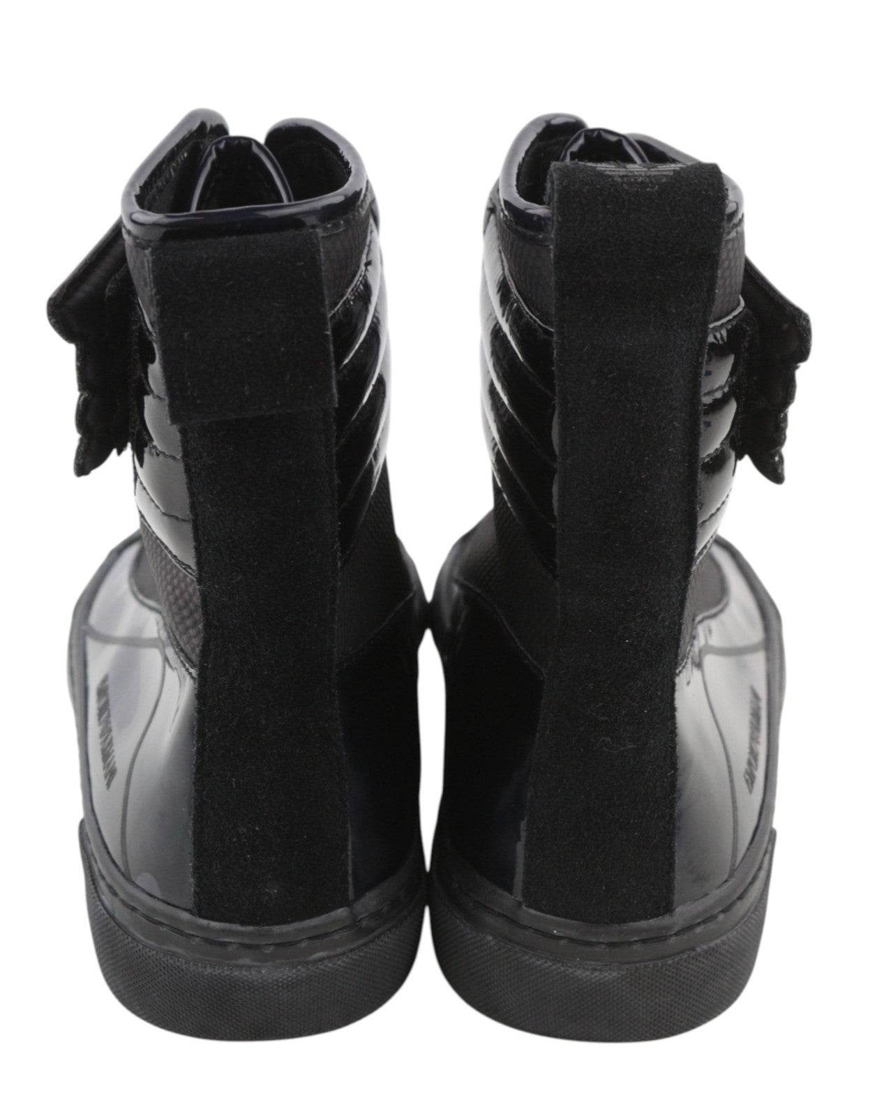 EMPORIO ARMANI Women Shoes EU37 Black Holographic Leather Touch Fasteners Ankle