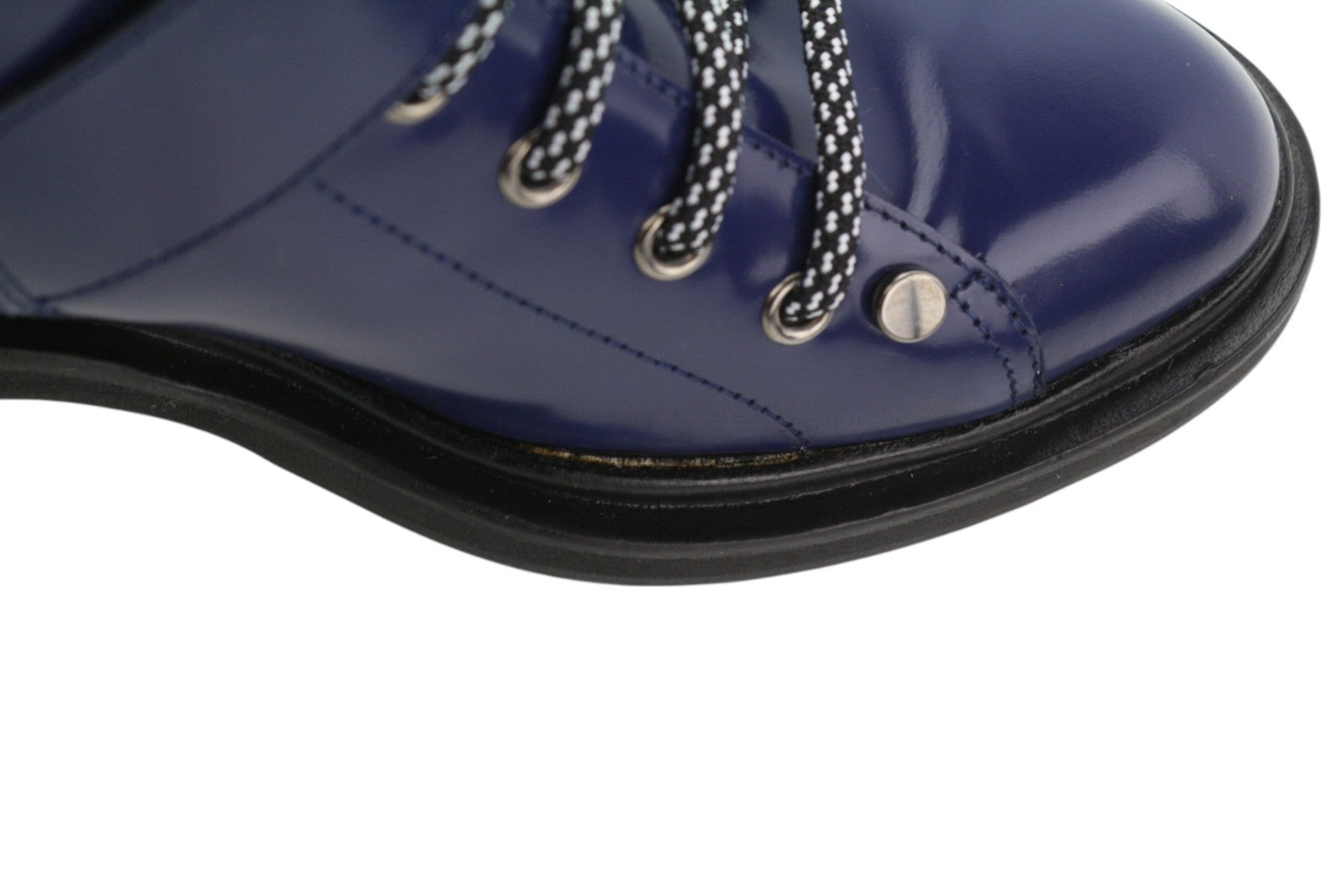 EMPORIO ARMANI Women Boots EU37 Blue Leather Buckle Detail Lace Up Zip Mid Top