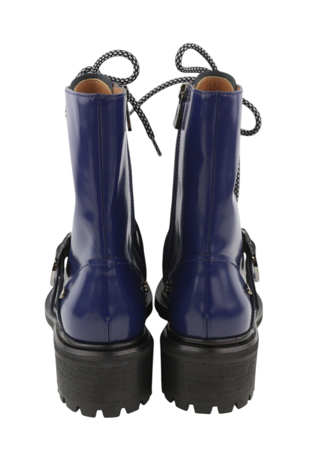 EMPORIO ARMANI Women Boots EU37 Blue Leather Buckle Detail Lace Up Zip Mid Top