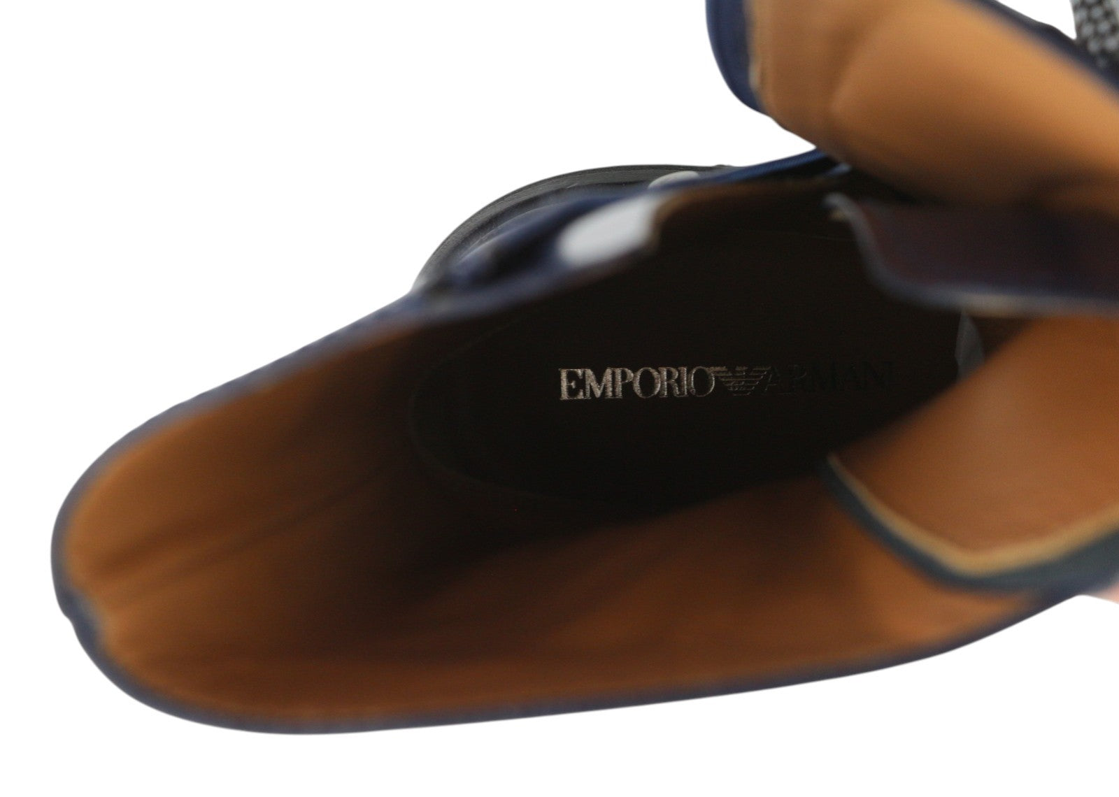 EMPORIO ARMANI Women Boots EU37 Blue Leather Buckle Detail Lace Up Zip Mid Top