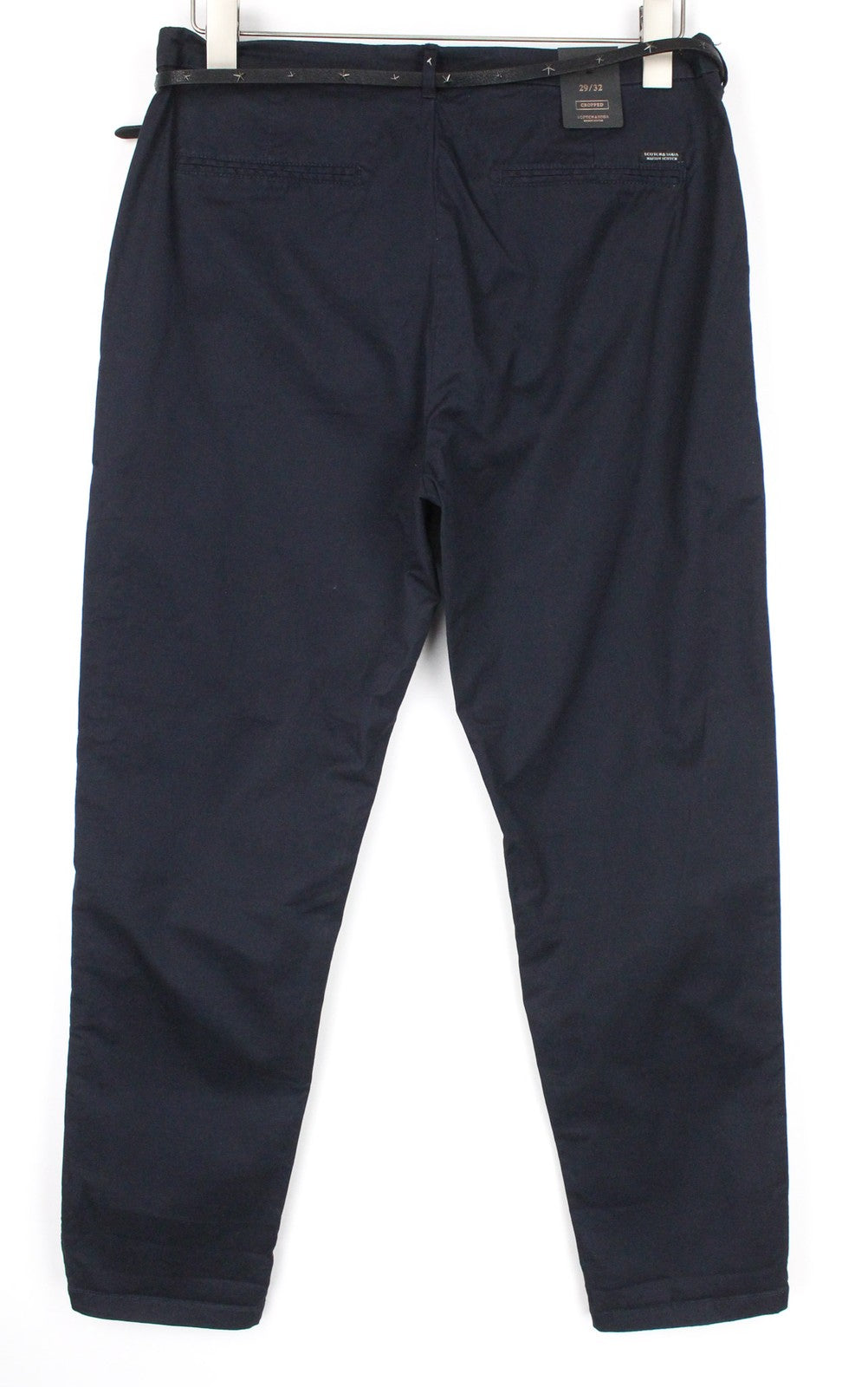 MAISON SCOTCH W29/L32 Women's Navy Cropped Belted Stretch Chino