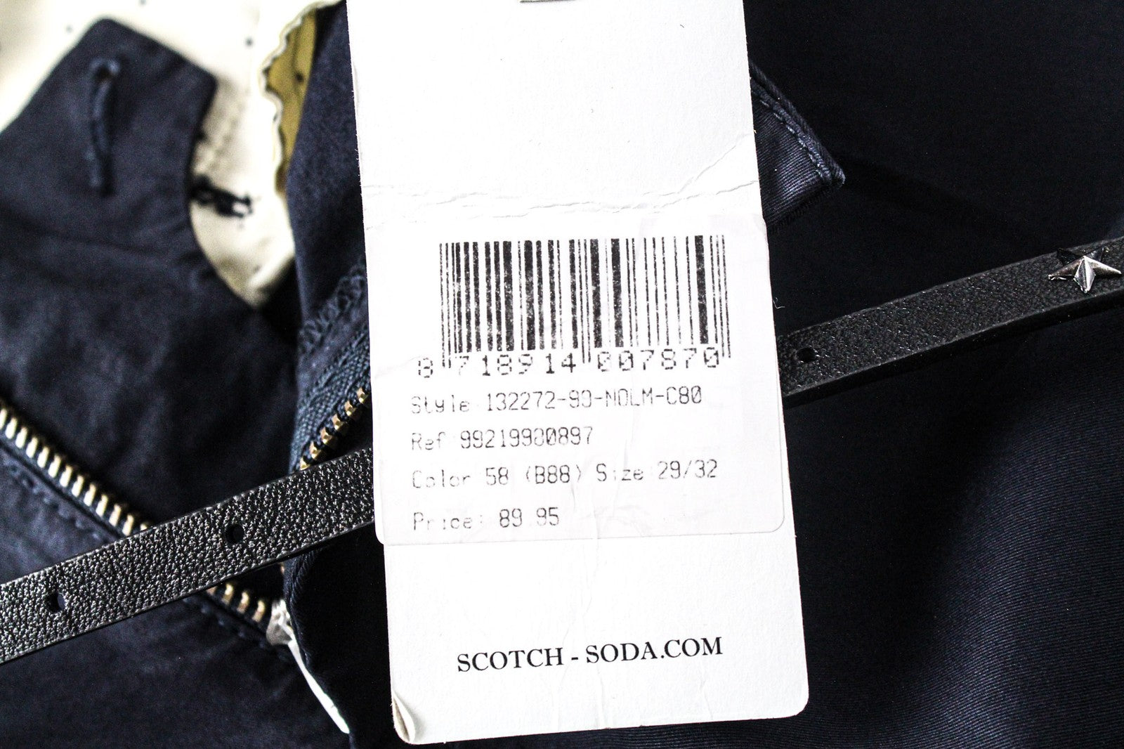 MAISON SCOTCH W29/L32 Women's Navy Cropped Belted Stretch Chino