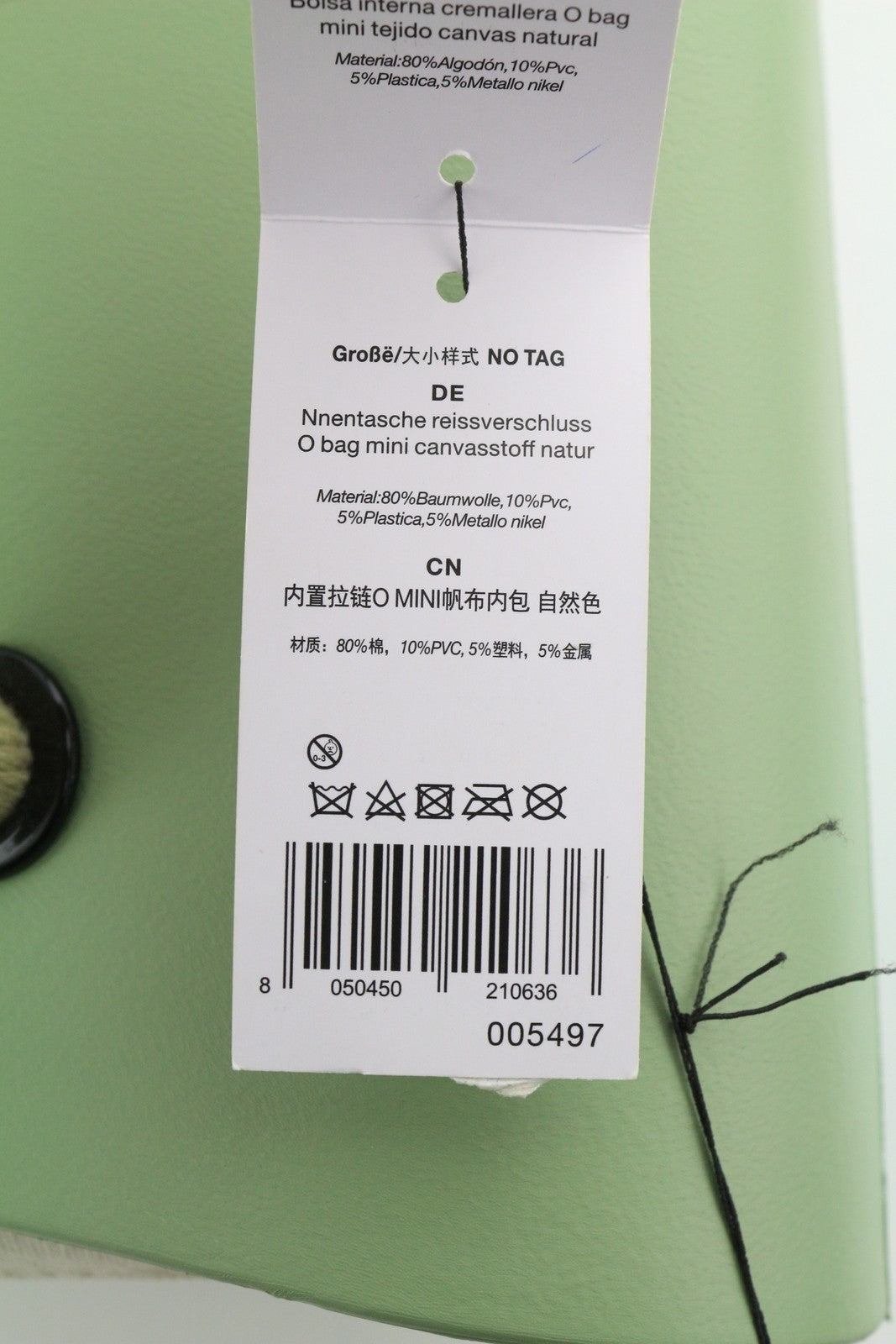 O BAG Mini Women Bag OS Light Green With Inner Bag Double Handles Logo Casual